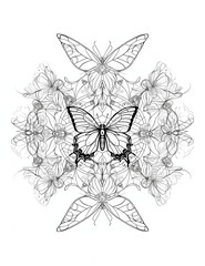 Butterfly Garden Mandalas: Spring-Inspired Coloring for Adults - Relaxing Coloring Pages - Line Art - Vertical composition
