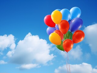 Colorful balloons flying in the blue sky, a joyful celebration of pride and happiness