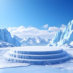 ice podium background snow winter product platform cold mountain 3d podium ice display background, Ai Generated