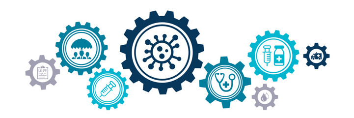 vaccination or virus treatment vector illustration. Concept with connected icons related to infection vaccine, medical remedy and immunization therapy.