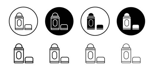 Deodorant roll on icon. aluminum free plastic bottle or container of liquid oil symbol. perfume or aerosol product vector