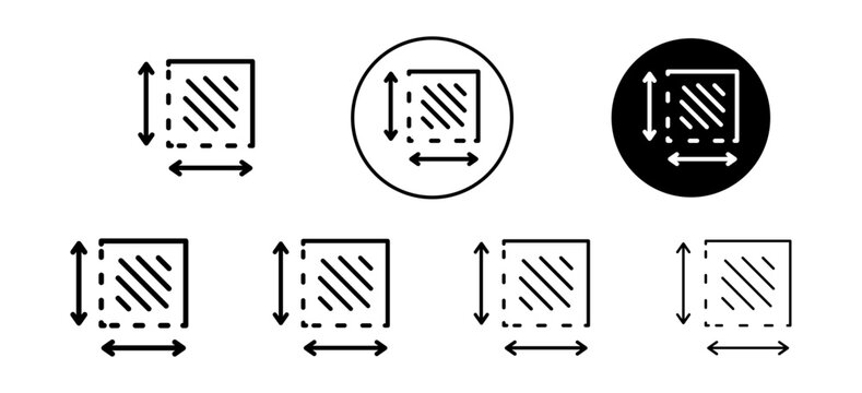 Area and dimension icon. floor length and width and height measurement symbol. square meter or acre unit in m2 measuring house plot space vector