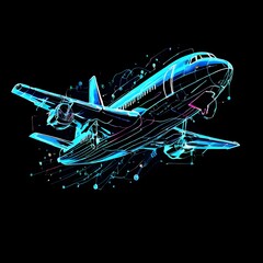 illustration of an airplane on black on background, Ai Generated