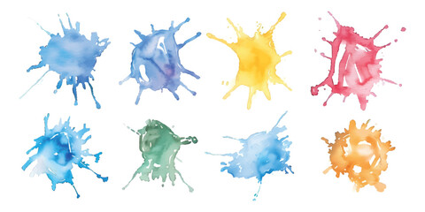 Set collection of colorful abstract watercolor splash watercolor Ink paint brush stains splatter