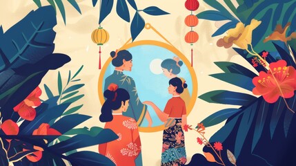 Happy nowruz illustration with mirror 
