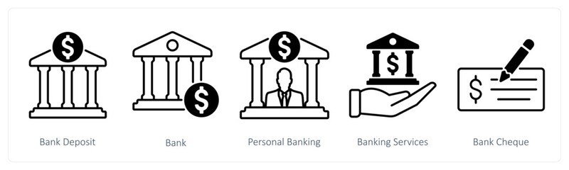 A set of 5 Banking icons as bank deposit, bank, personal banking