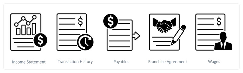 A set of 5 Banking icons as income statement, transaction history