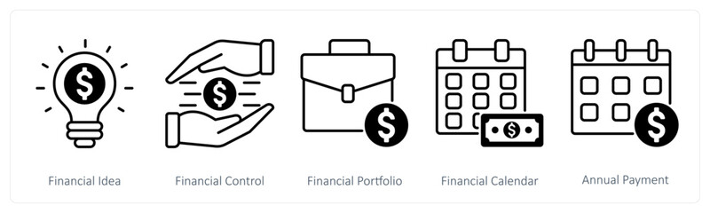 A set of 5 Banking icons as financial idea, financial control, financial portfolio