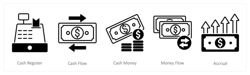 A set of 5 Banking icons as cash register, cash flow, cash money