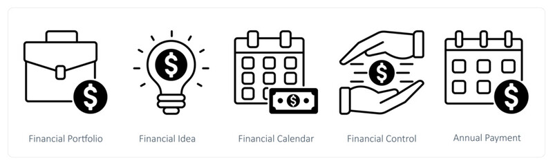 A set of 5 Banking icons as financial portfolio, financial idea, financial calendar