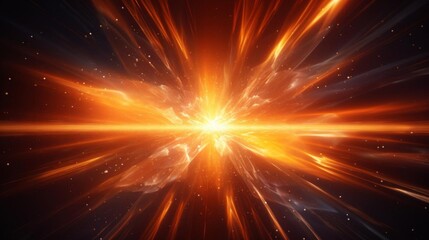 Fototapeta premium Intense burst of radiant energy beams, emanating from a central point, isolated on a dark background, showcasing vibrant motion and power