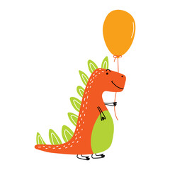 Cartoon dinosaur with a balloon. Clip art for greeting cards, posters, prints, t-shirts