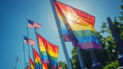 Solemn Memorial Day Ceremony with Rainbow Pride Flags Honoring LGBTQ Veterans