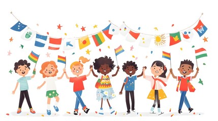 Fototapeta premium Diverse Children Marching Together in Joyful Parade