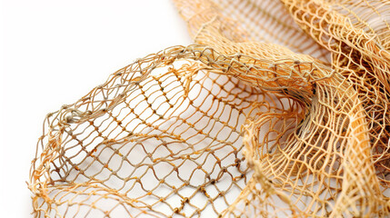 Obraz premium Meshed Memories: Close-Up of Fishing Net on White. Generative AI
