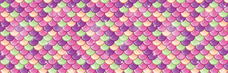 Vibrant, multicolored mermaid scale pattern illustration