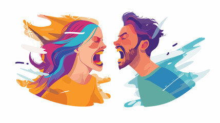 Cartoon couple scream each other having conflict vector