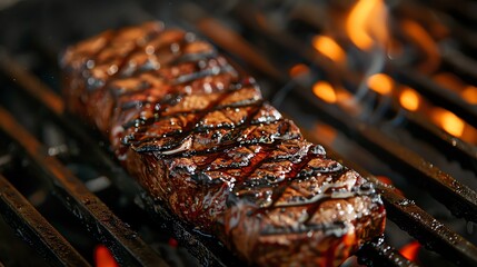 Envision the perfection of grill marks on a steak being cooked by a standing man