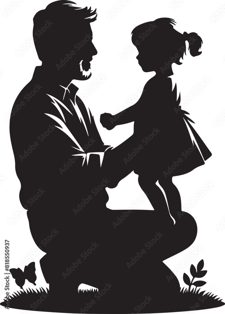 Fototapete a man and a girl are sitting on a stone in a field - generative ai