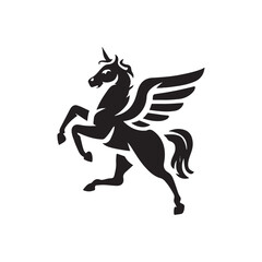 Pegasus vector, logo, silhouette black and white color design   