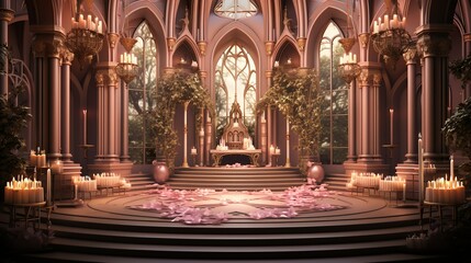 Fototapeta premium Aesthetic backgrounds, Podium surrounded by candles and soft, ambient lighting Illustration image,