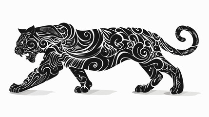 Chinese tiger silhouette. Asian wildcat shape black style