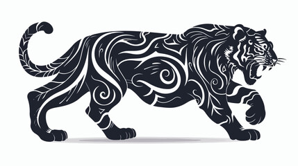 Chinese tiger silhouette. Asian wildcat shape black style