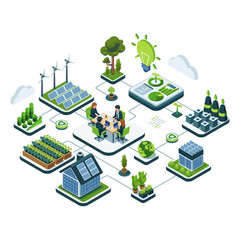Isometric Sustainable Business Conference with Eco-Friendly Urban Planning