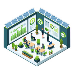 Isometric Sustainable Business Office or Eco-Friendly Workplace