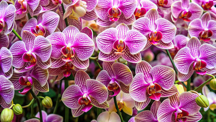 Exquisite orchids delicately arranged in a diagonal pattern, creating a visually stunning display with a touch of sophistication.