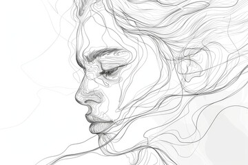 Fototapeta premium Elegant Beauty Minimalist Portrait Illustration in One Line Art Style