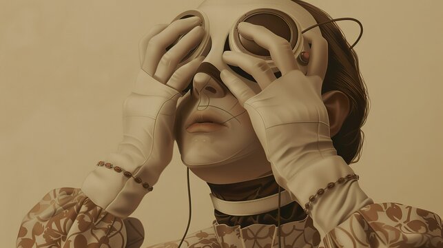 Create a futuristic scene with intricate mind-reading gadgets
