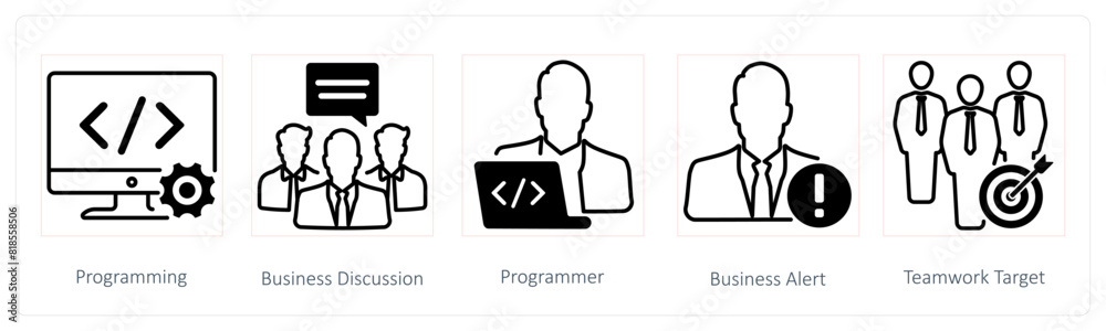 Wall mural a set of 5 seo icons as programming, business dicussion, programmer
