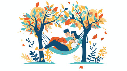 Couple asleep in hammock between trees in nature