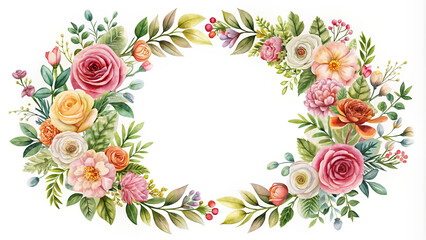 Fototapeta na wymiar A beautifully crafted floral wreath encircling a blank center, offering a charming and customizable design element.