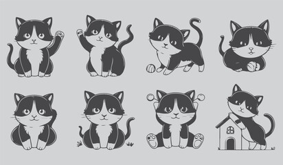 Obraz premium Hand Drawn Cat Silhouette Vector Collection