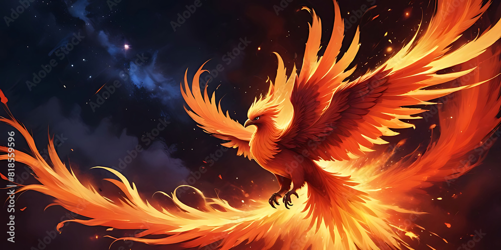 Wall mural phoenix skyline bird fire fantasy firebird abstract magic 3d eagle animal. phoenix bird fire tale ch