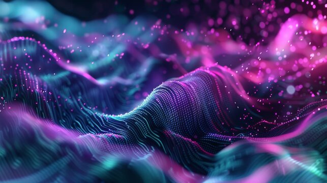 abstract background with a technology focus digital waves and floating data particles