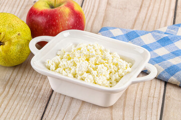 Organic cottage cheese in the bowl