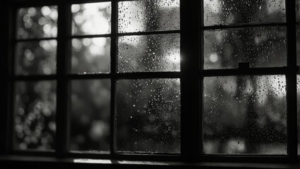 A black and white photo of a window with sunlight coming in,.