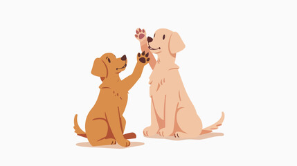 Cute dog giving high five with paw to hand. Pet owner