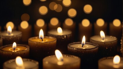 A bunch of lit candles are sitting in a circle,. - Powered by Adobe