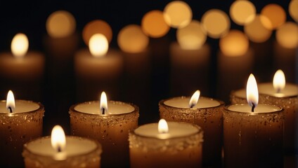 A bunch of lit candles are sitting in a circle,. - Powered by Adobe