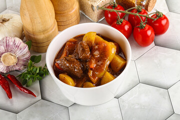 Homemade beef hungarian goulash with potato