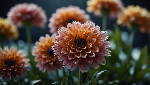 A close up of a bunch of flowers that are made out of glass,.