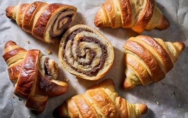 a group of cinnamon rolls and croissants, food recipes, food blogs, best selling, stock images, stock photos