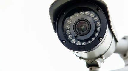 Naklejka premium Closeup security camera on a white background. Protection and safety. CCTV surveillance camera