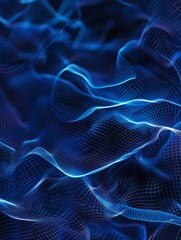 Abstract background of glowing blue mesh or interwoven lines on a dark background.