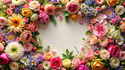 A close-up shot of a floral frame with meticulously arranged flowers, perfect for creative projects 