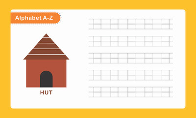 Alphabet Tracing Handwriting Practice Kids Worksheet H for Hut